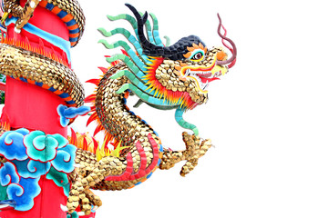 Fototapeta na wymiar The Dragon statues in Chinese temple.
