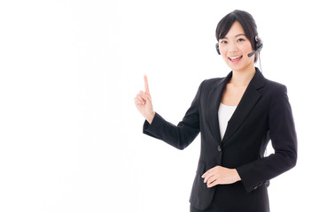 Obraz premium young asian businesswoman with headset showing