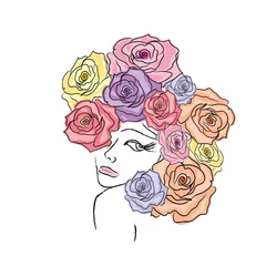 Papier Peint photo Lavable Femme fleurs Tête de femme avec des roses