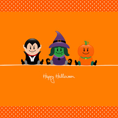 Halloween Vampire, Witch & Pumpkin Orange Dots