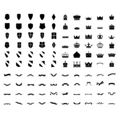 set of 100 Silhouettes of heraldic design elements.Medieval crow