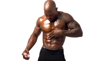 Strong bodybuilder man with perfect abs,biceps, chest