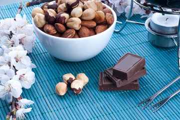 chocolate fondue with nuts