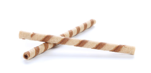 Waffle rolls with chocolate cream.