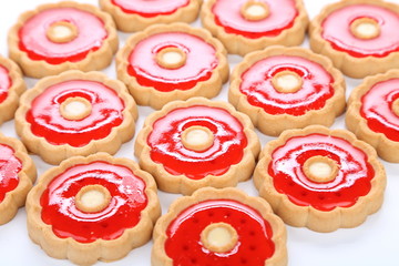 Lot of strawberry biscuits.