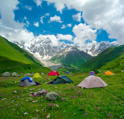 Hikers camp near Ushguli, Georgia.