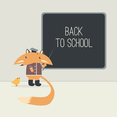 Back to school. The fox teaches the little chicken