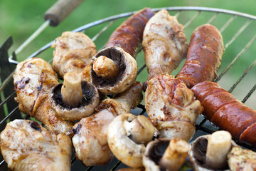 barbecue with delicious grilled meat on grill