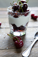 dessert with a cherry in a glass