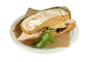 Luxury ciabatta bread smoked chicken breast with pineapple.