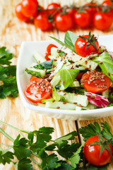 fresh vegetable salad with tomatoes and cucumbers