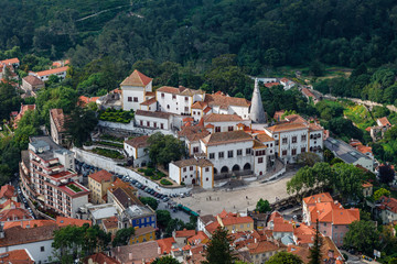 Fototapeta na wymiar Aerial View on Sintra National Palace from Murish Castle near Li