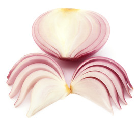 Sliced onion over white background