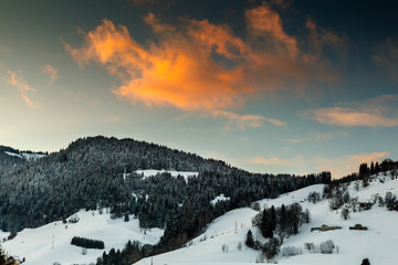 Fototapeta na wymiar Beautiful Sunset in French Alps near Megeve, France
