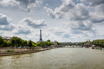 Fototapeta na wymiar Wieża Eiffla i Aleksander III Bridge, Paryż, Francja