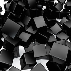 Falling 3D black rounded cubes background.