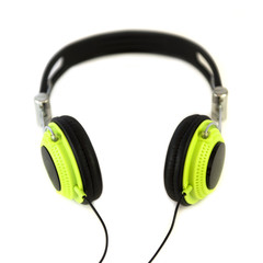 green headphones isolated on white