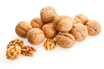 Walnuts on a white background