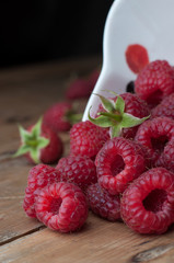 Raspberries on table