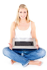 proud young woman with a notebook