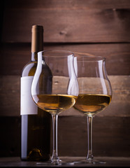 wine glasses and bottles