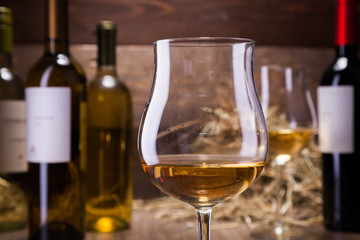 wine glasses and bottles