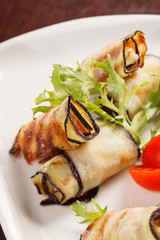 Eggplant rolls stuffed with cottage cheese