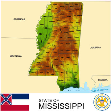 Mississippi USA counties name location map background