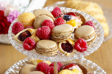 Two level dessert stand full of sweets
