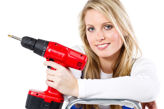 young woman with a drill