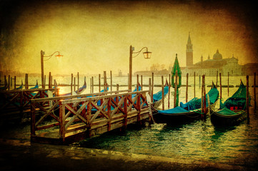 Naklejka na ściany i meble Gondel-Anlegestelle in Venedig im Antiklook