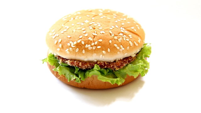 Close-up homemade burger on white background