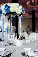 Empty glasses set in restaurant