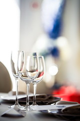 Empty glasses set in restaurant