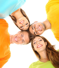 Happy group of beautiful young people, isolated on white