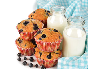 Blueberry muffins and milk