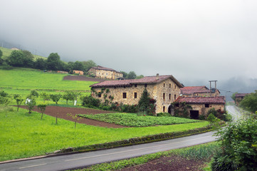 typical basque architecture near a road