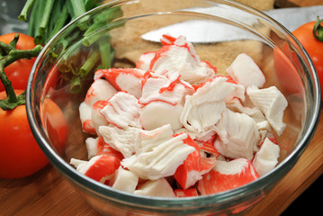 Close-Up of Imitation Crabmeat