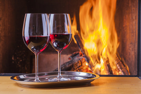 delicious wine at fireplace