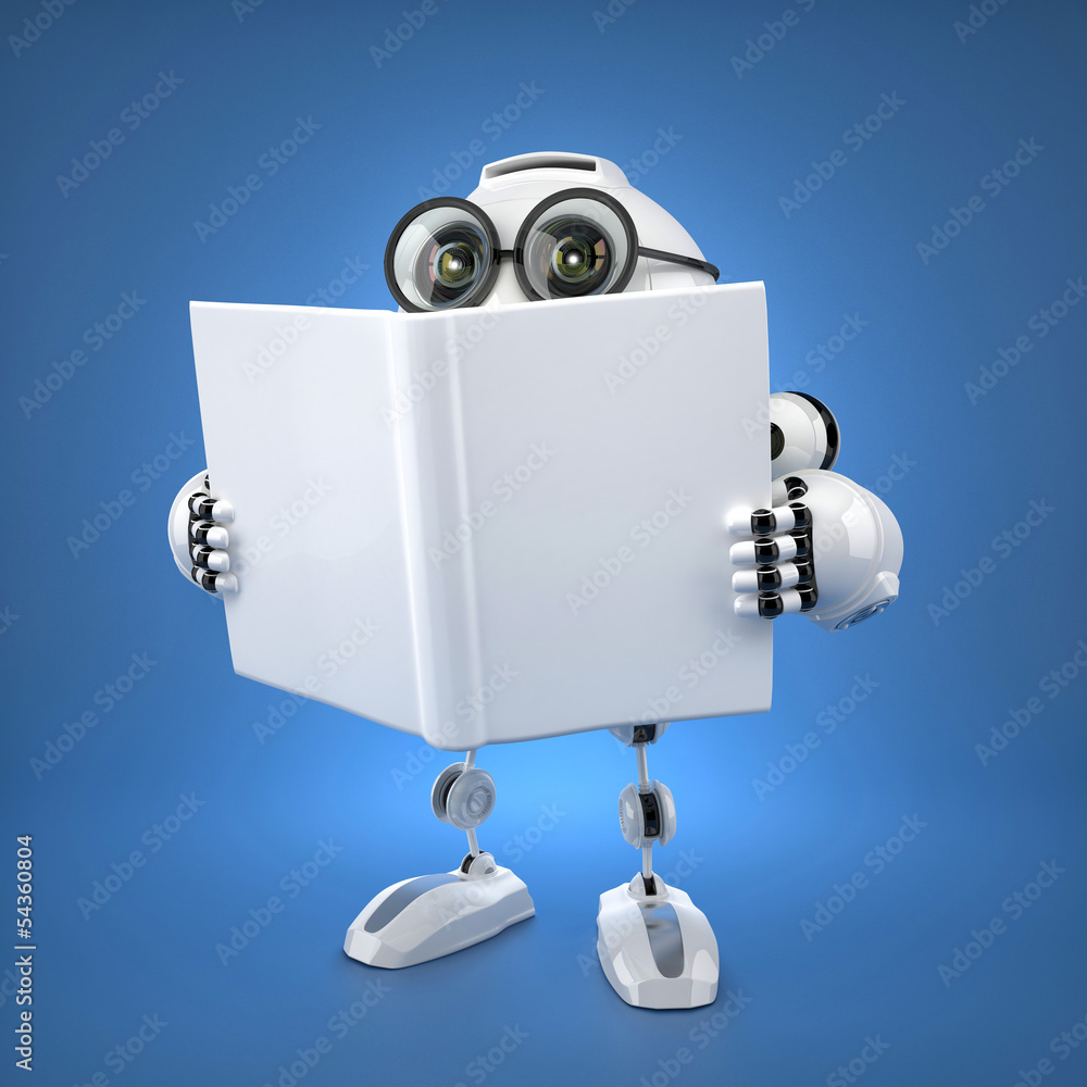 Poster android robot reading book