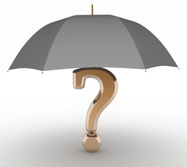 question sign under  umbrella. 3d illustration on white