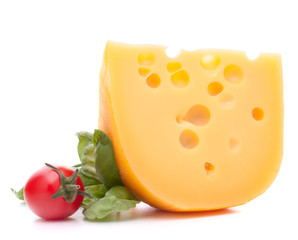 Cheese and basil leaves still life