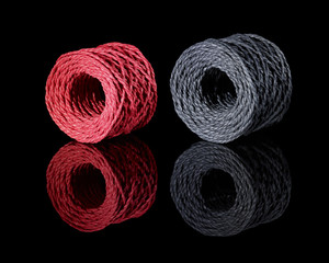 grey and red twine