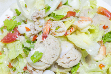 Thai spicy seafood and Vietnamese Sausage salad