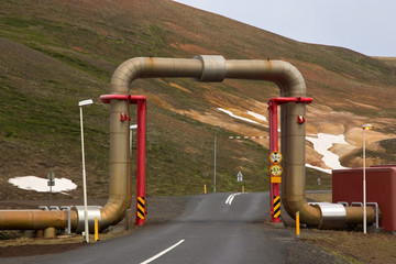 Steam pipe in a geothermal power plant in Iceland