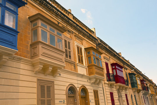 Traditional Maltese balconies in Rabat, Malta.