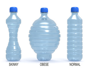 Bottles, normal, obese and skinny - obrazy, fototapety, plakaty