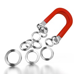 3d graphic of a magnetic circle symbol attracted by an magnet