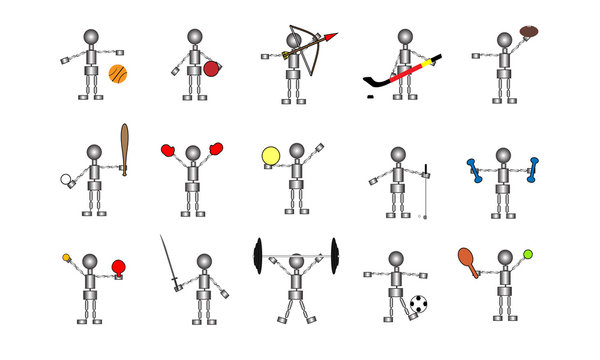Athletic Robot Stick Figure Collection
