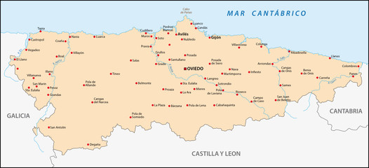 Asturias mapa - obrazy, fototapety, plakaty